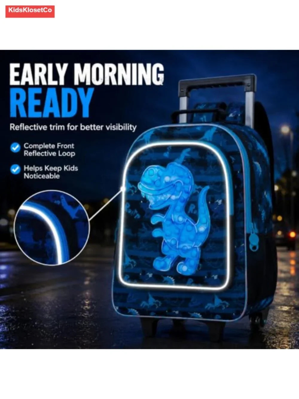 Rolling Backpack for Boys, Wheeled Bookbag with Lunch Box and Pencil Case, Kids